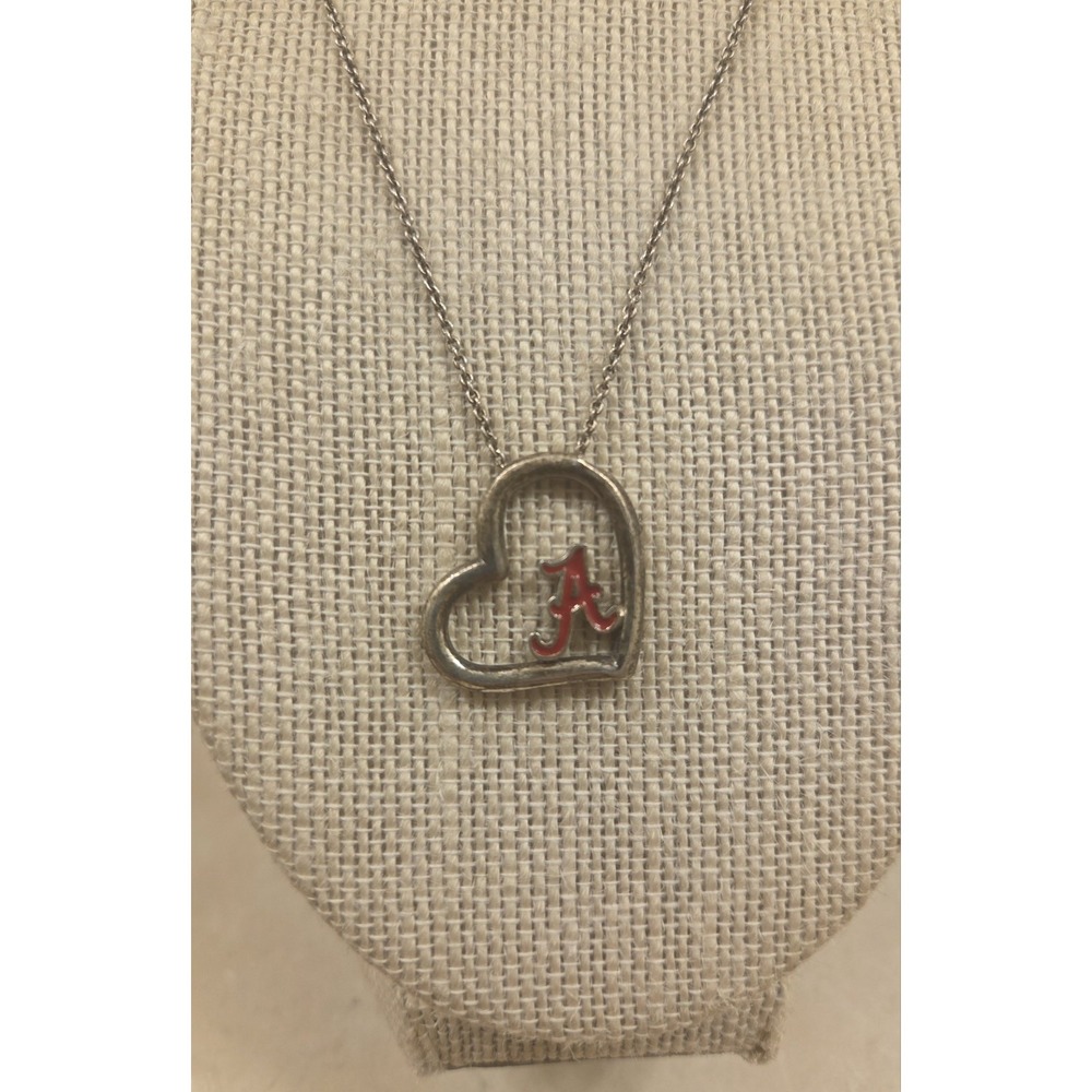 Vintage Sterling Silver University of Alabama Heart‎ Necklace - Enamel - 18"